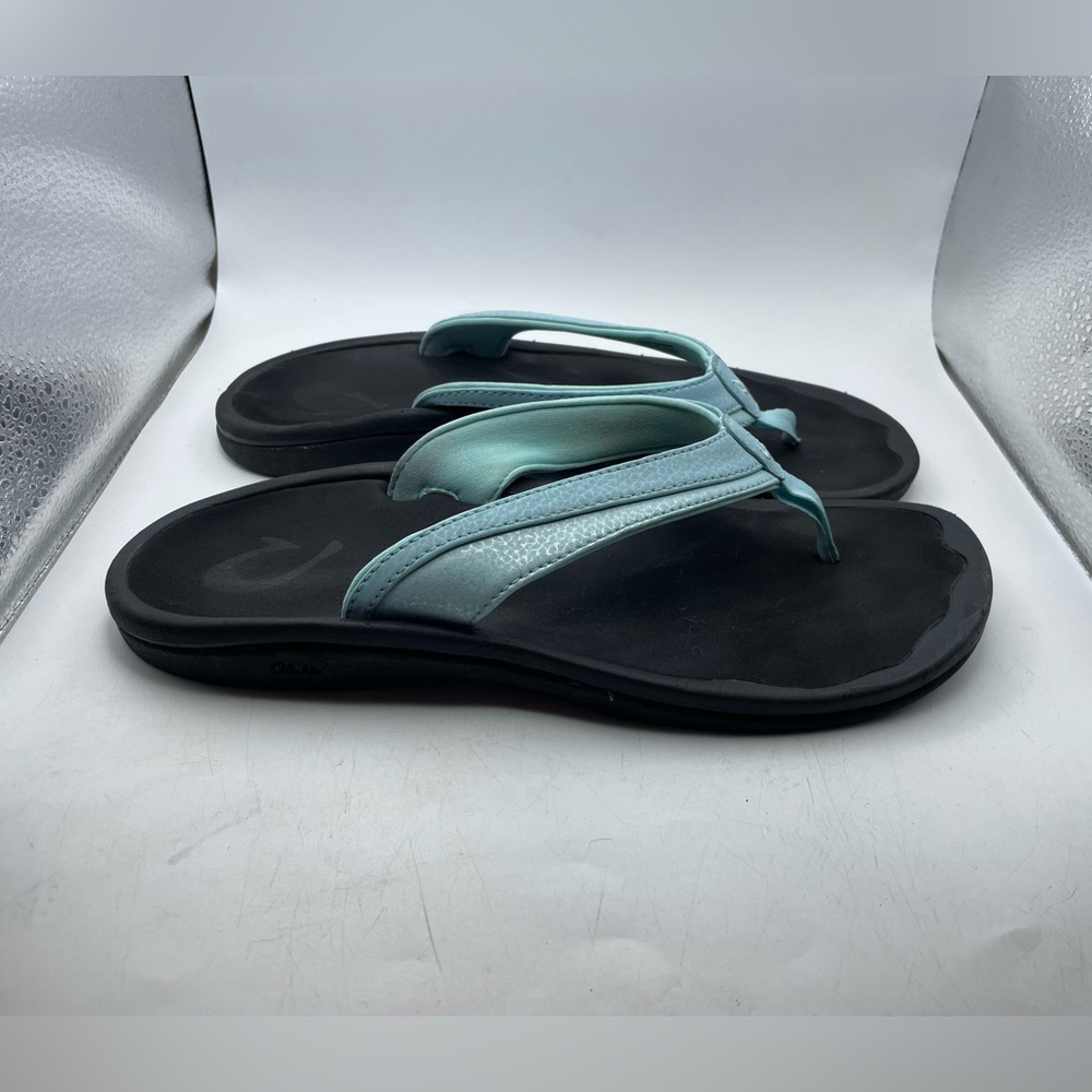 OluKai Women's Teal Black Flip Flop Sandals - Picture 2 of 9